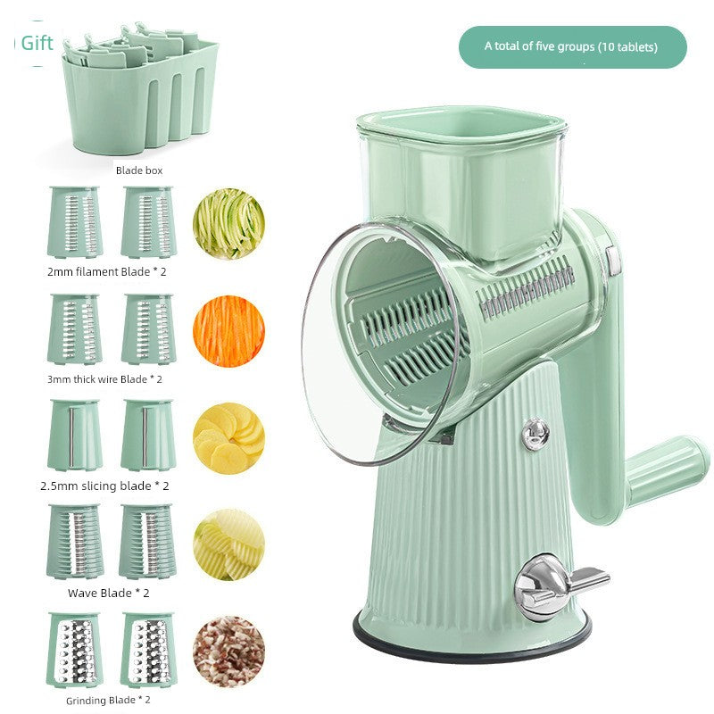 Showlu multi-functional vegetable cutter with dicing and slicing set, featuring stainless steel blades and multiple attachments.