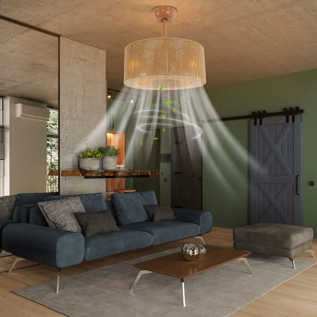 Showlu 18-inch ceiling fan with light and remote control, ideal for bedrooms, featuring modern design and energy-efficient LED lighting.