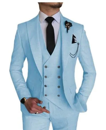 Men's three-piece business casual suit set by Showlu Fashion, featuring a tailored blazer, vest, and matching trousers.