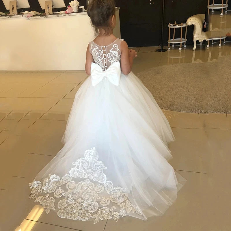 Lace tulle flower girl dress by Showlu Fashion Store featuring a princess ball gown design for weddings.