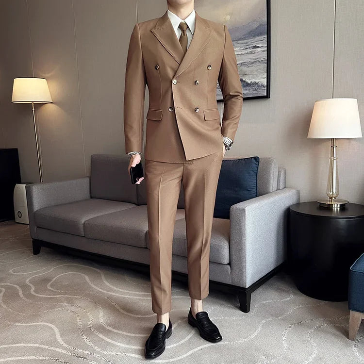 Spring Autumn Full Men's Suits and Blazers New In 2 Piece Outfit Set Male Double Breasted Classic Gentleman Ceremony Luxury