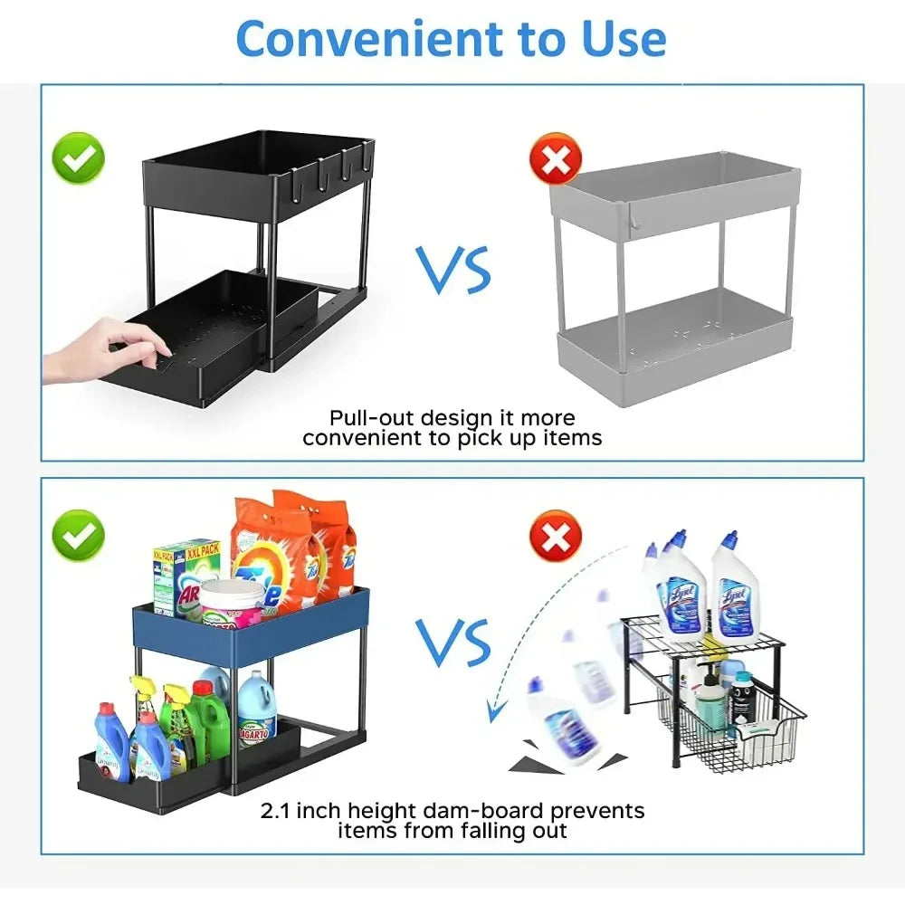 Showlu Smart General under sink organizer rack with multiple compartments for kitchen or bathroom storage.