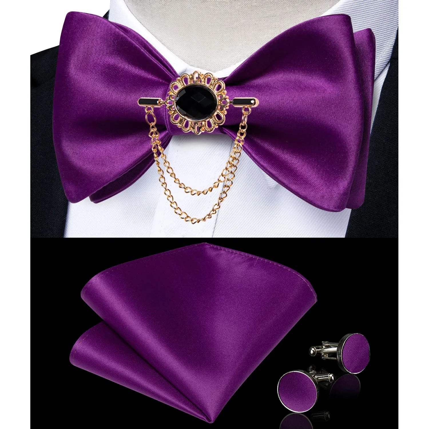 Pink plaid silk self-tie bow tie set with brooch and hanky, stylish men's accessory, by SHOWLU FASHION STORE.