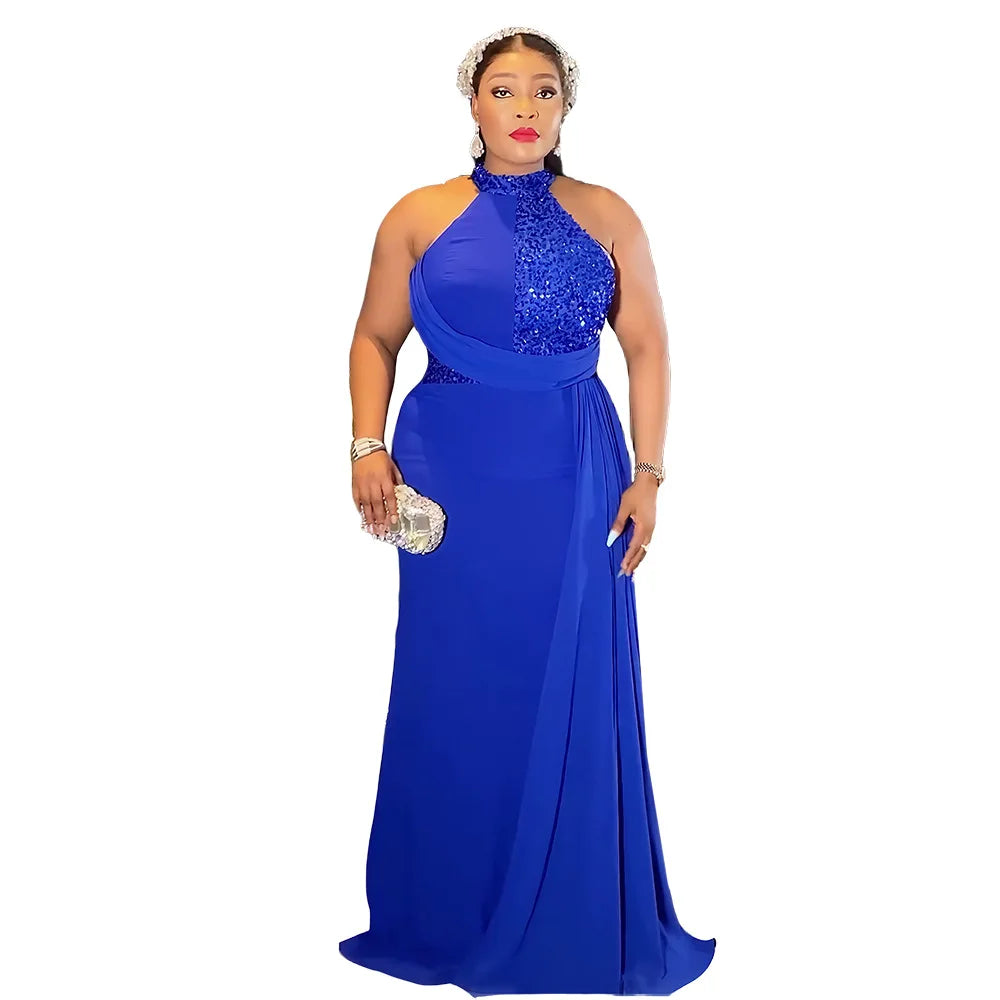 African party dress for women, elegant maxi style with sequins, plus size dashiki design, suitable for weddings and evening events