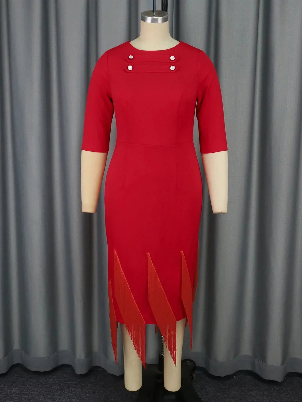 AIMEI red tassel backless formal dress with slim fit lace-up design, ideal for parties, featuring elegant tassel details