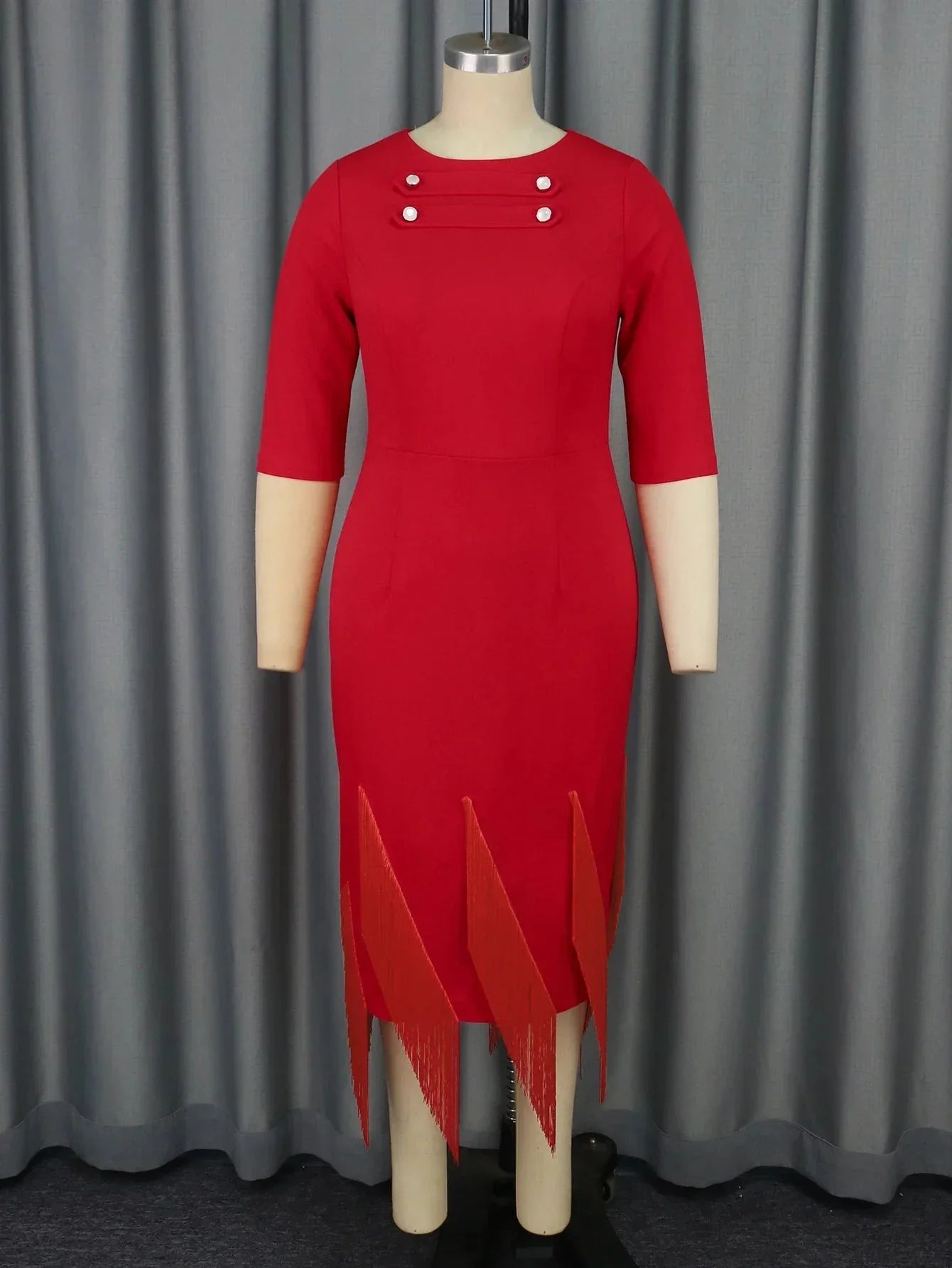 AIMEI red tassel backless formal dress with slim fit lace-up design, ideal for parties, featuring elegant tassel details