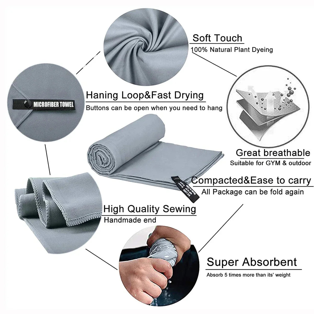 SHOWLU quick-drying microfiber sports towel for gym, swimming, and beach activities, shown folded and ready for use.