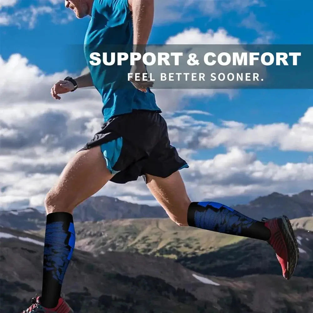 Showlu knee-high compression sports socks with nylon calf support, ideal for running and athletic activities