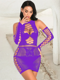 Plus size fishnet lingerie dress by SHOWLU FASHION, open cup halter mini dress with a revealing fishnet design and sexy fit.