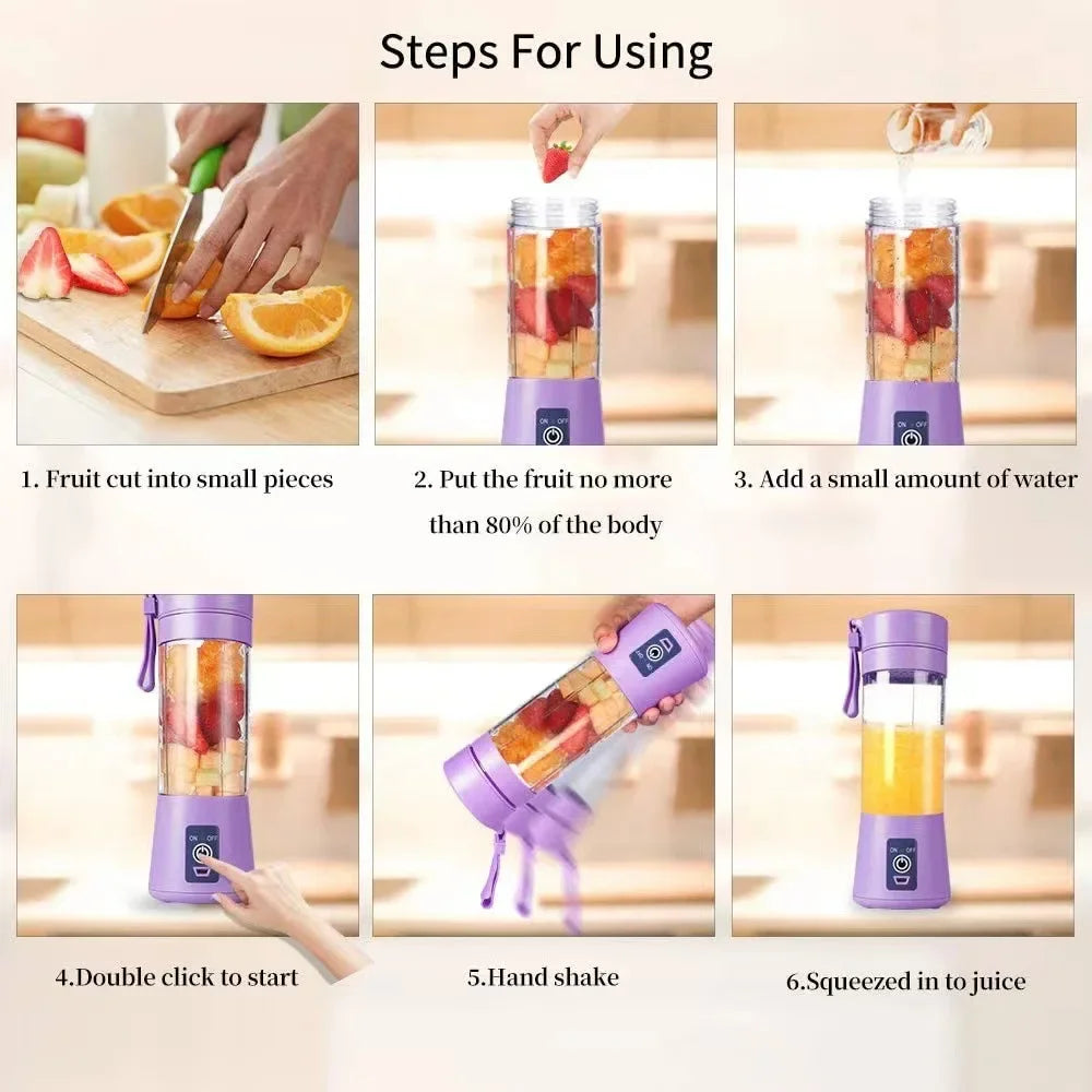 Portable mini USB juicer blender by Showlu Fashion Store, showing compact design and blending jar with lid.