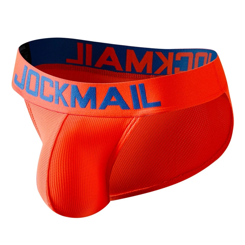 Men's Jockmail briefs by Showlu Fashion featuring a supportive pouch, bikini style, and comfortable fit in black fabric.