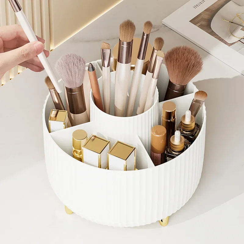 Showlu Smart 360° rotatable makeup and jewelry storage box with five compartments for organizing cosmetics and accessories.
