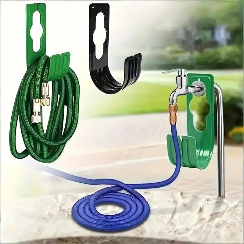 Showlu Smart General wall-mounted hose holder with a sleek metal design and mounting bracket for organized garden storage.
