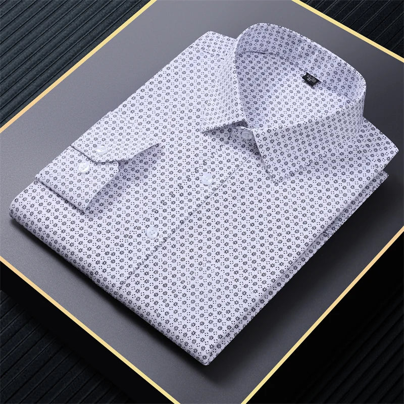 New in shirt  long-sleeve Elasticity shirts for men slim fit formal plain shirt printed casual tops designer clothes oversize
