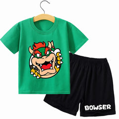 Super Marios Bros Kids Cotton T-shirt Casual Shorts Set Children Short Sleeve Top Anime Print Pants Summer Cartoon Cute Clothing