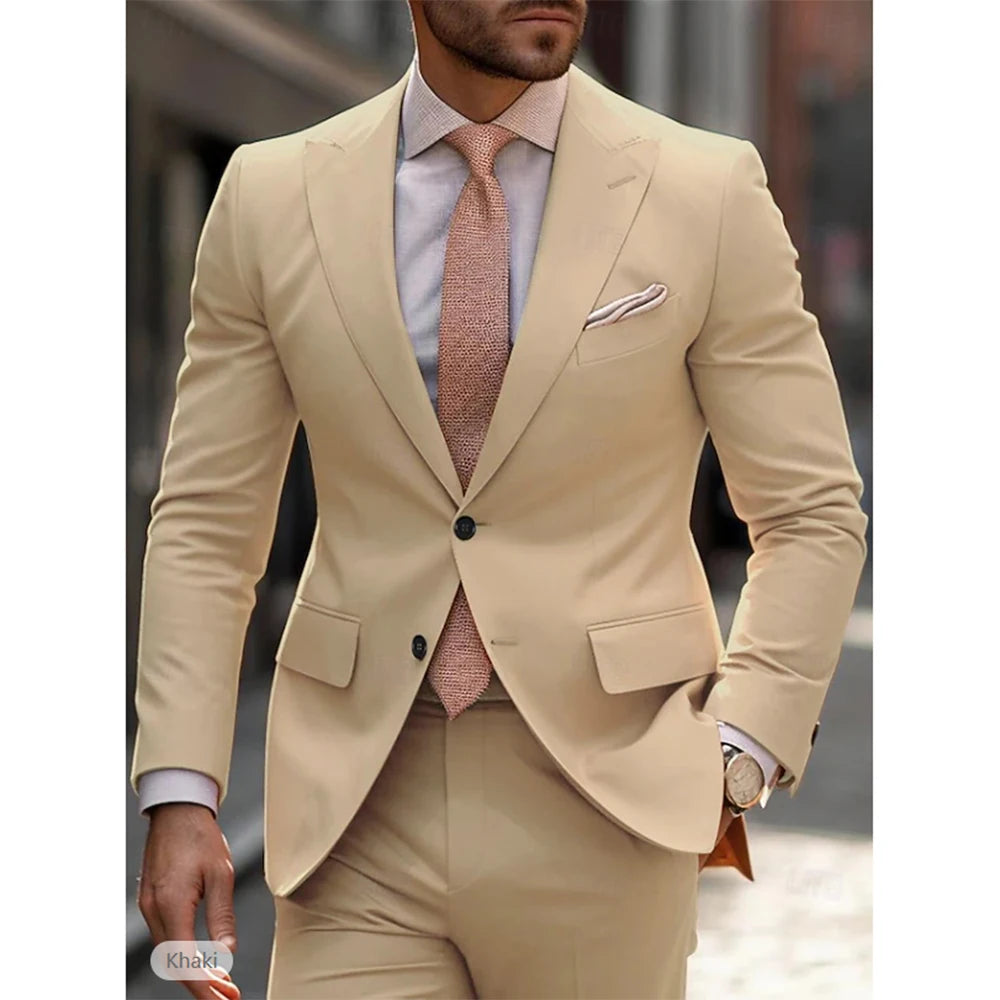 Men's Wedding Suits Fashion Business Tailored Fit 2 Pieces Groom Wedding Party Tuxedos Jacket Pants Costume Homme Mariage