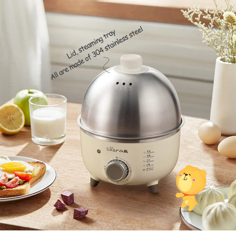 Showlu Smart Electric Egg Boiler, 360W stainless steel cooker with timer, holds 4-6 eggs, ideal for quick boiling.