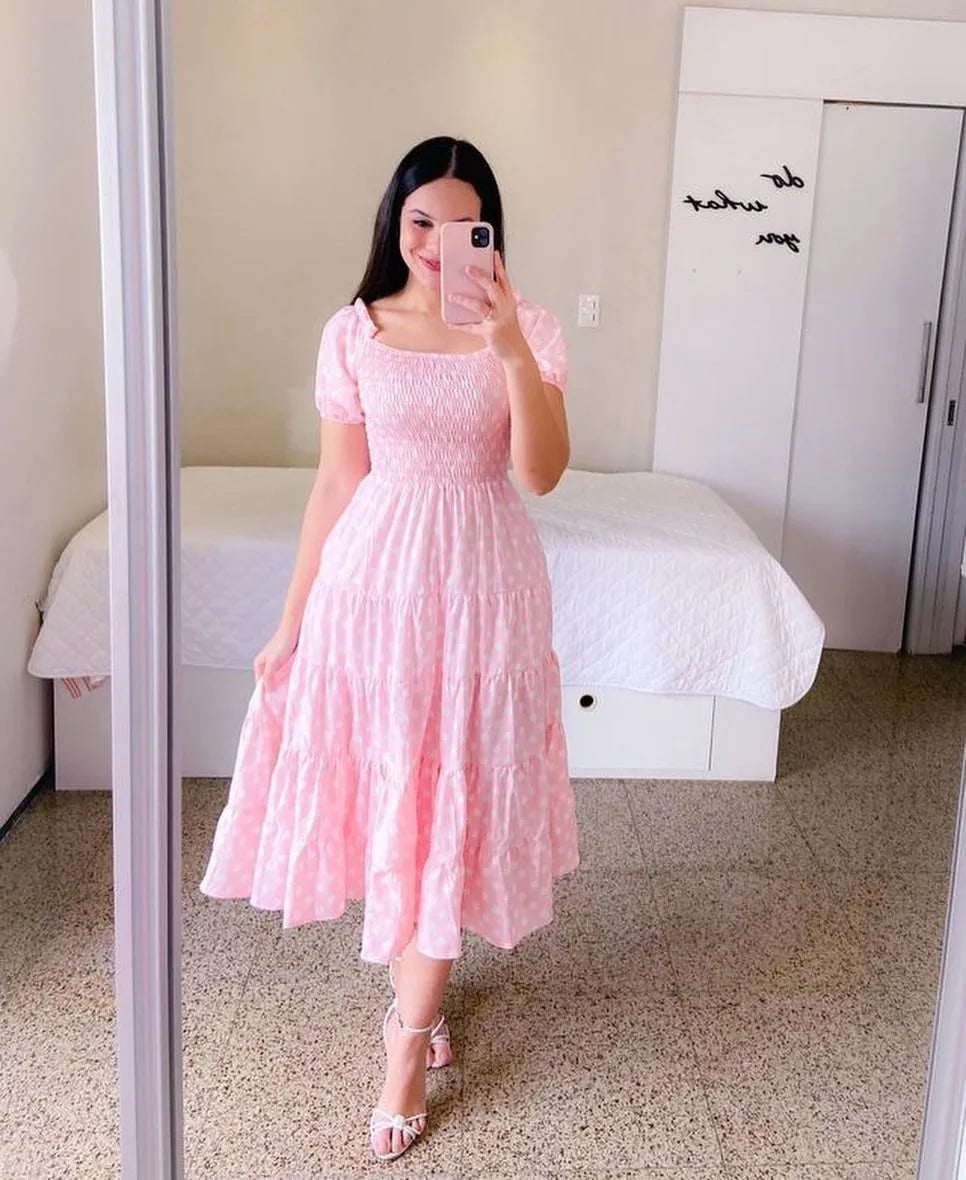 High waisted women's A-line summer dress with slash neck and print by SHOWLU FASHION STORE, featuring a stylish and breezy design.