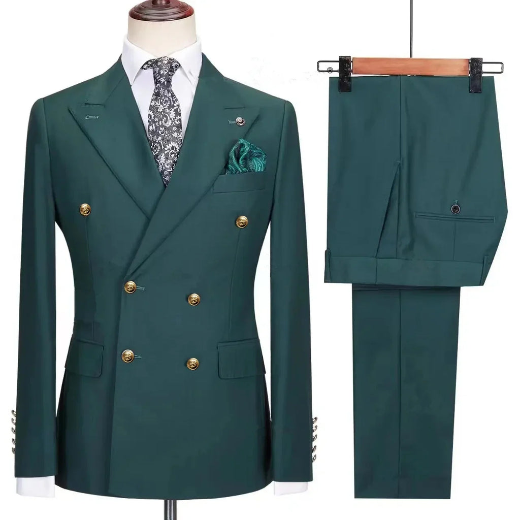 Royal blue men's double-breasted 2-piece suit by Showlu Fashion, perfect for business or formal occasions