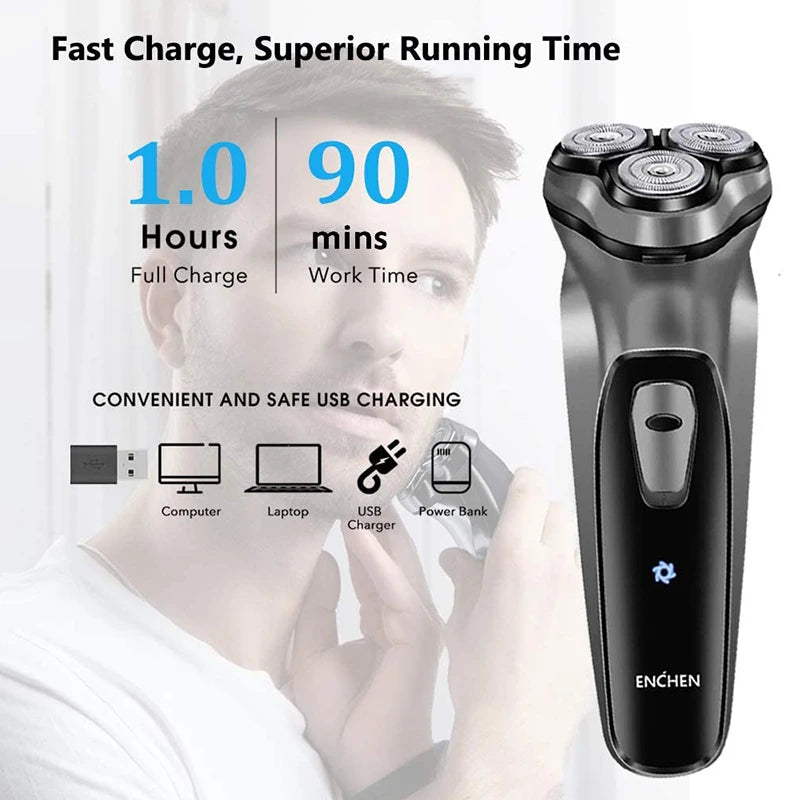 Showlu Smart General ENCHEN Blackstone 3D Rotary Electric Shaver with ergonomic design and rotating blades for a close shave.
