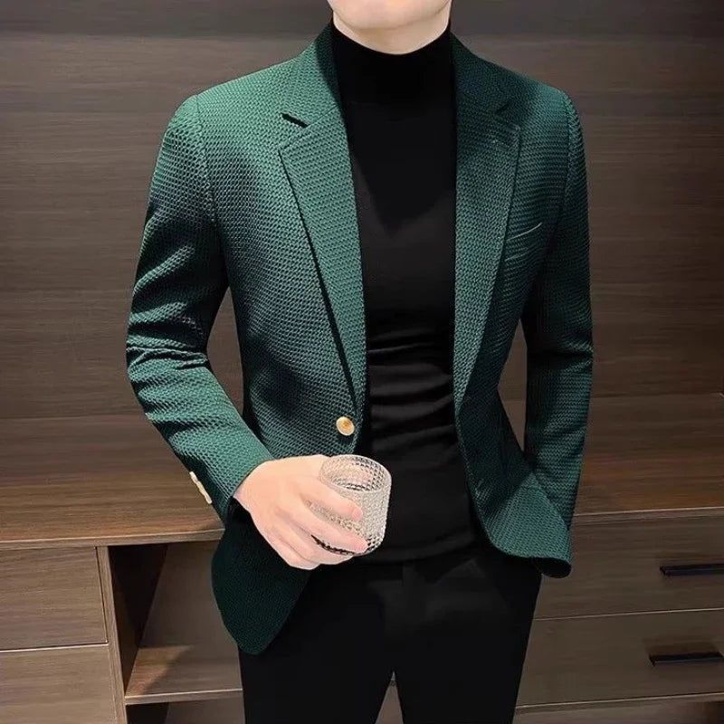 Men's plaid blazer by SHOWLU FASHION STORE, single-breasted smart casual suit jacket with a tailored fit and classic design.