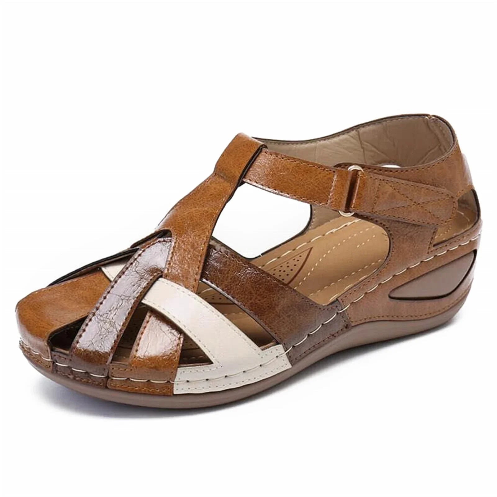 Showlu Fashion women's leather sandals with lightweight design, perfect for summer beach outings and casual wear.
