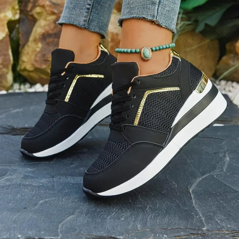 Women's luxury rhinestone sneakers by Showlu, casual lace-up sports shoes with thick non-slip soles and fashionable design.