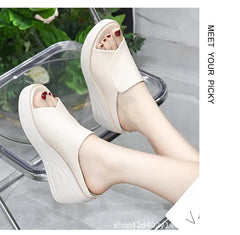 New Women Sandals Women Slippers Black Wedge Platform Open Toe Women Orthopedics Thick Bottom Beach High Heels Slides