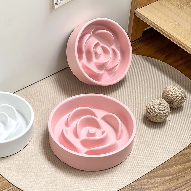 Ceramic pet slow food bowl for dogs and cats, easy to clean, anti-suffocation and overturning design, ideal for feeding supplies