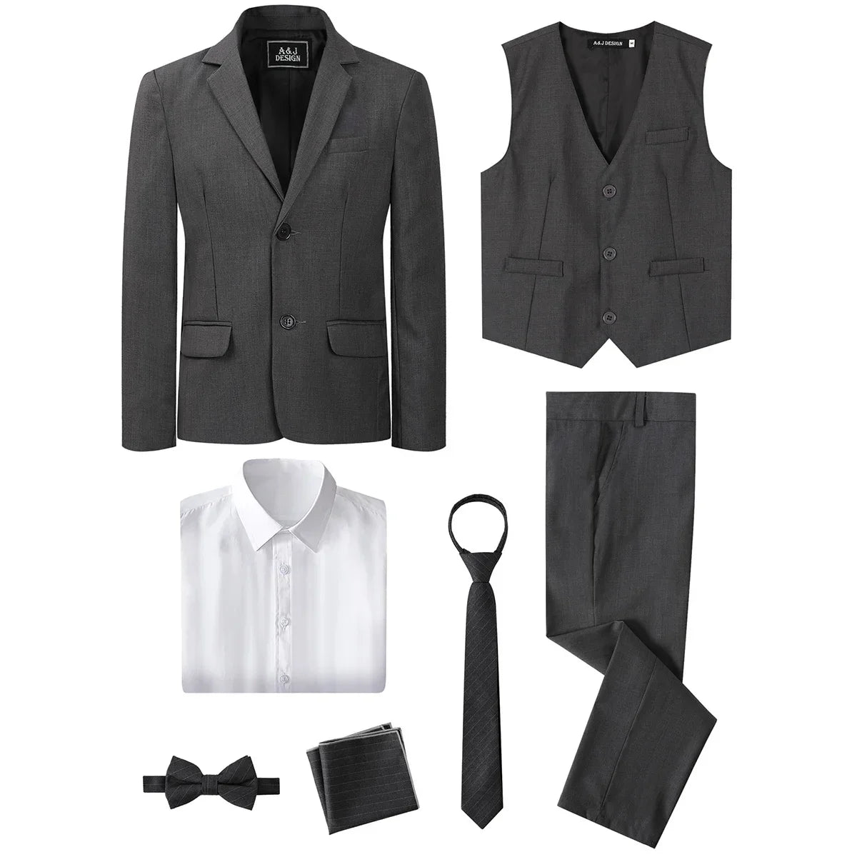 A&J DESIGN boys formal suit set featuring a cotton blazer and tuxedo for kids, suitable for weddings and special occasions.