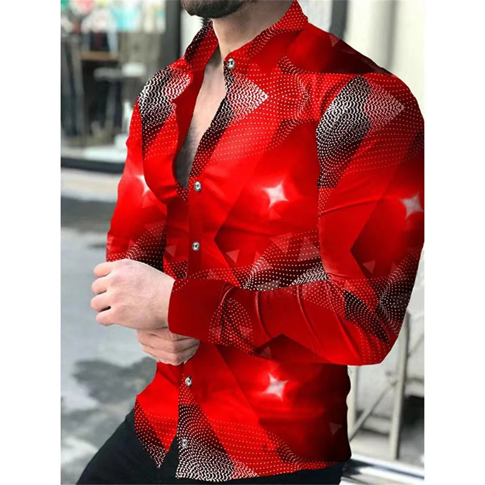 Men's casual long sleeve shirt with lapel and single-breasted design, stylish streetwear fashion from Showlu Fashion Store.