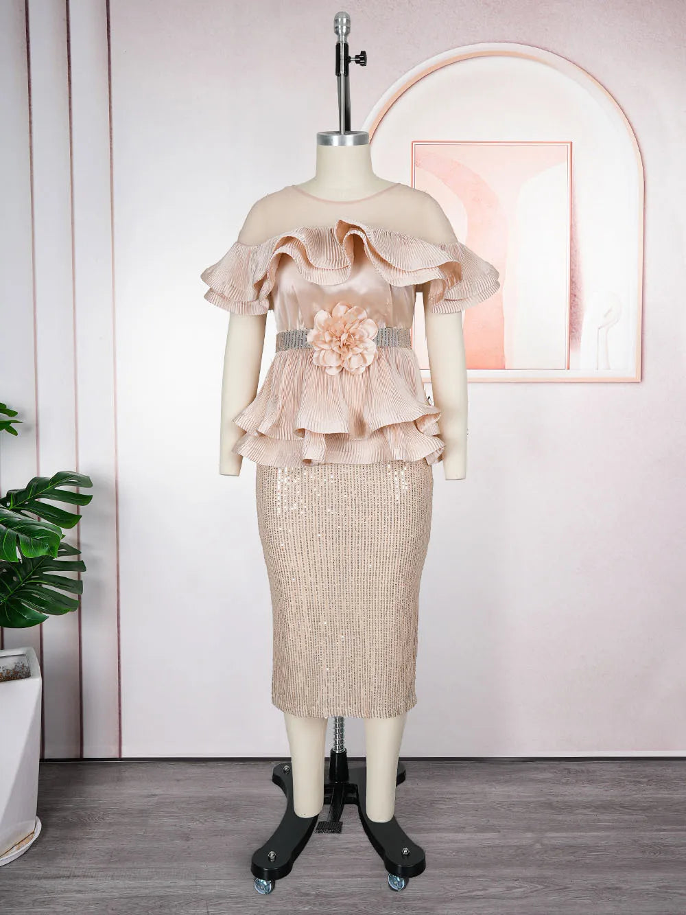 African Dresses for Women Elegant Fashion Ruffle Wedding Party Long Dress Plus Size Turkey Sequin Evening Gown Africa Clothing