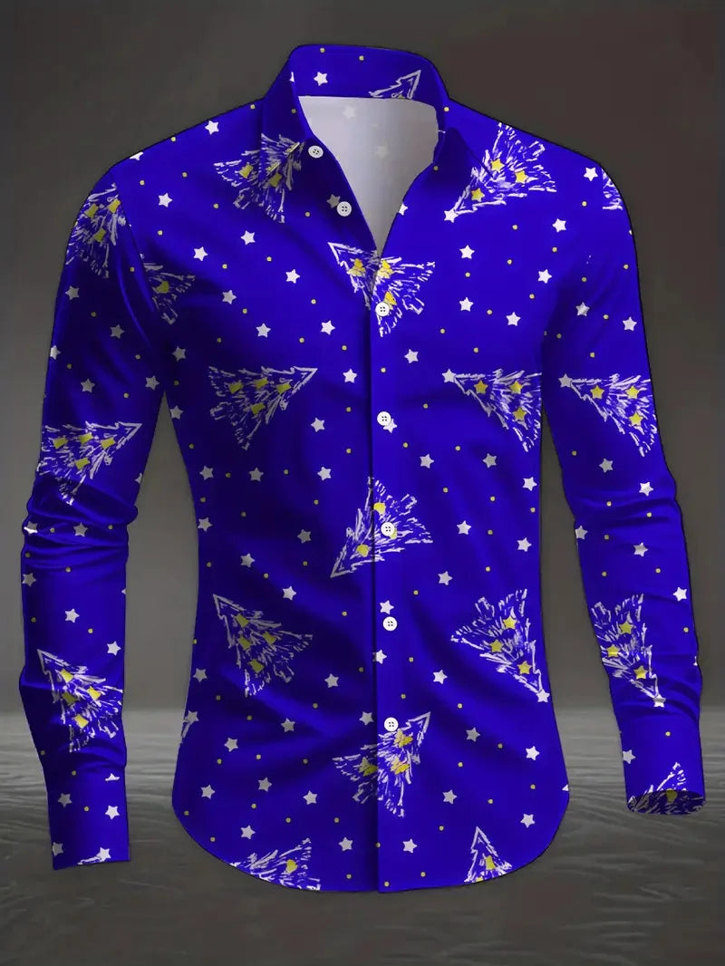 Men's sea blue casual shirt with 3D boat anchor print, short sleeve, long sleeve options, from Showlu Fashion Store