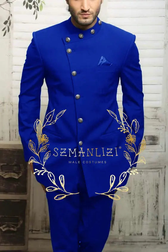 Navy blue Indian design men's slim fit suit with blazer and trousers, formal business or wedding attire, Showlu Fashion Store