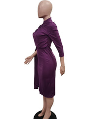 AOMEI Solid Pencil Slim Evening Dress for Women Folds Mid Calf Asymmetrical Half High Collar Three Quarter Outfits 2025