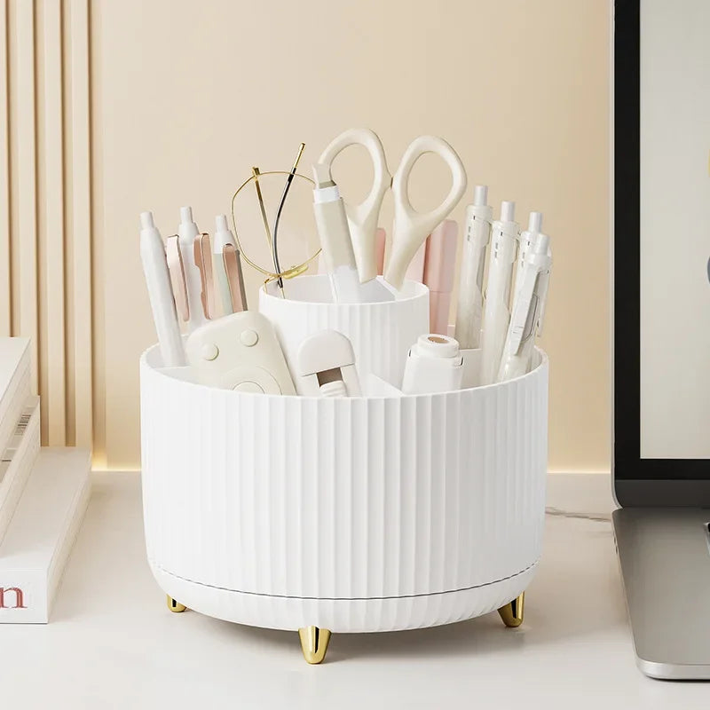 Showlu Smart 360° rotatable makeup and jewelry storage box with five compartments for organizing cosmetics and accessories.