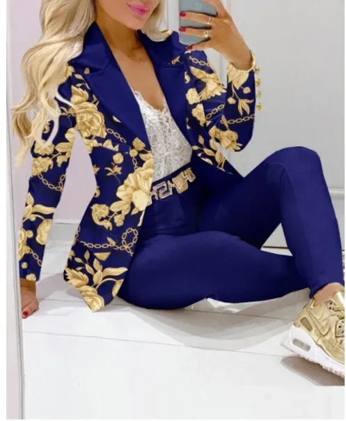 2025 Women's 2pcs Tracksuits Solid Long Sleeve Blazer Pants Suit Sets Office Lady Tracksuit Two Piece Set Fitness Outfits Woman SHOWLU FASHION STORE