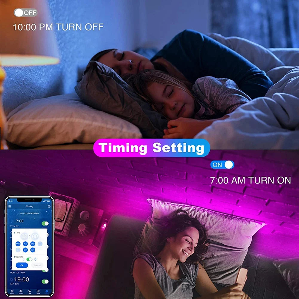 Showlu Smart WiFi LED strip, 5 meters long, featuring colorful LED lights and flexible design for ambient home lighting.