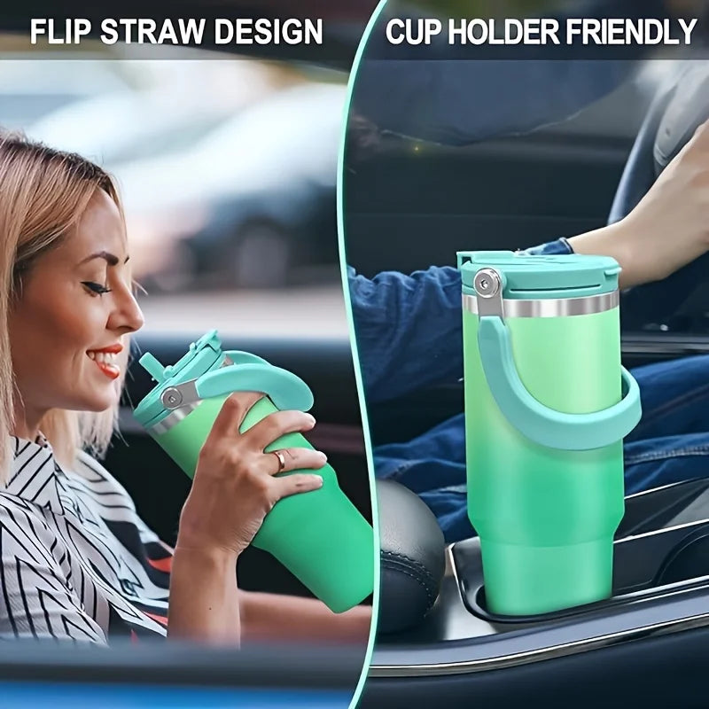 Large Capacity 304 Stainless Steel Vacuum Tumbler with Straw Handle Insulated Outdoor Car Cup for Travel Commuter