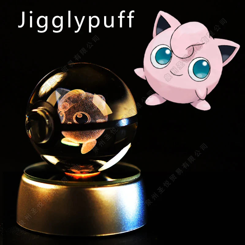 Pokémon 3D crystal ball night light by Miniso, LED glass Pokeball lamp with vibrant Pokémon design, perfect as a decorative night light.