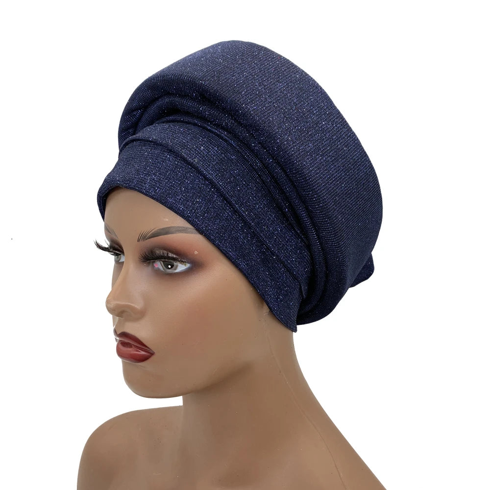 Glittering African Women's Turban Cap Muslim Female Head Wraps