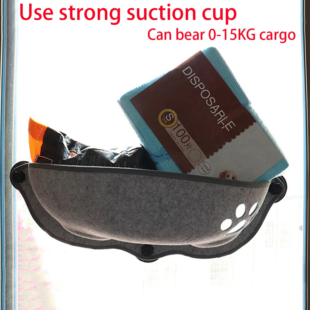 Shuangmao Cat Window Hammock in coral fleece, cozy pet bed lounger for cats up to 20kg, attached to a window.