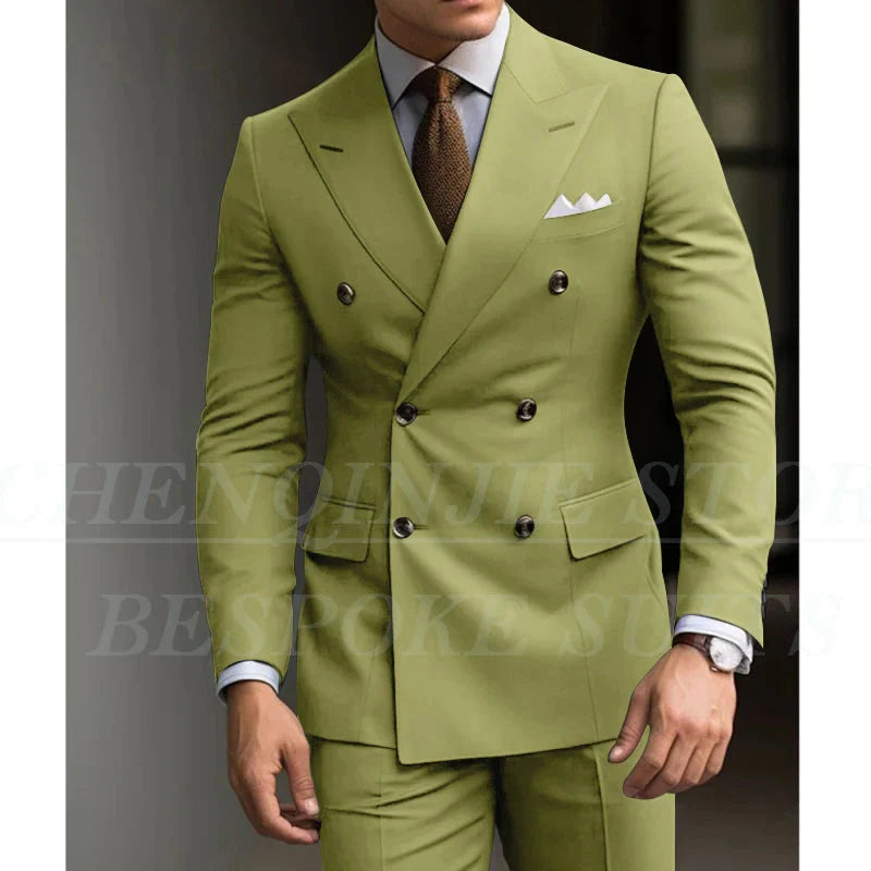 Showlu Fashion men's green slim fit 2-piece suit with formal wedding blazer, tailored for a sharp, modern look.