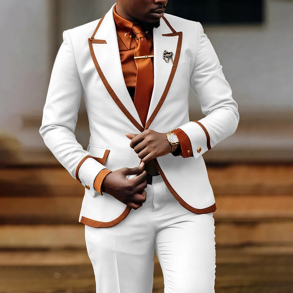 Men's slim fit formal suit with jacket and pants, stylish evening party attire, custom-made business and casual wear by Showlu Fashion Store.