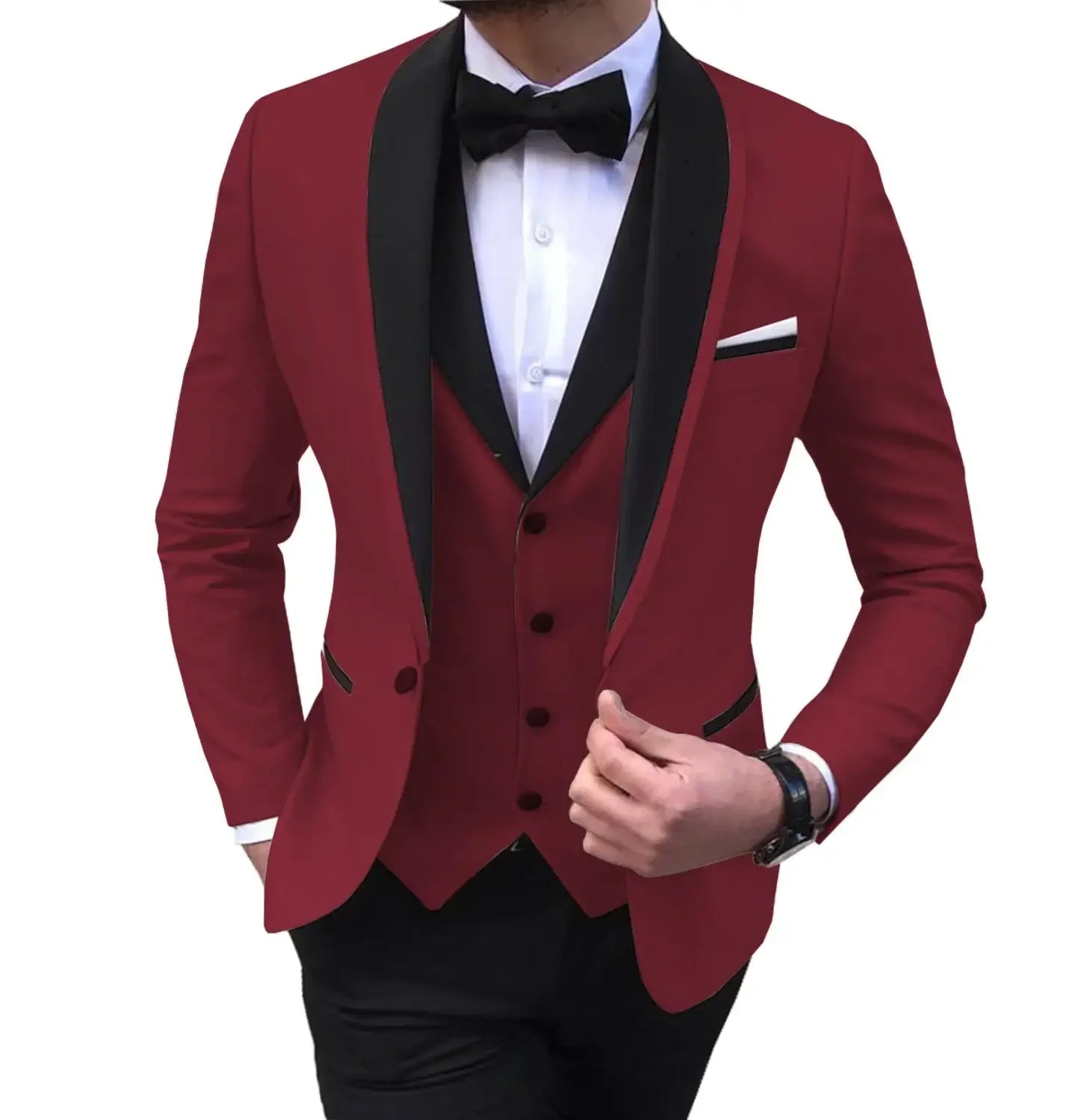 White Slit Mens Suits 3 Piece Black Shawl Lapel Casual Groom Tuxedos for Wedding Groomsmen Suits Men 2025 (Blazer+Vest+Pant)