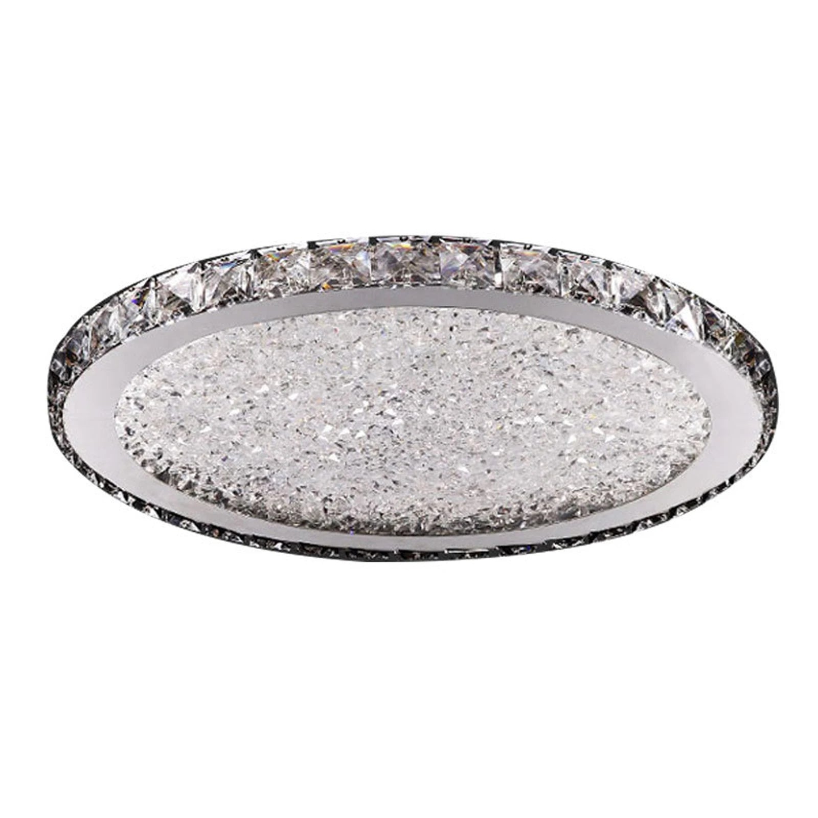 Silver 16-inch crystal LED ceiling light chandelier with raindrop design, ideal for modern interior decor.