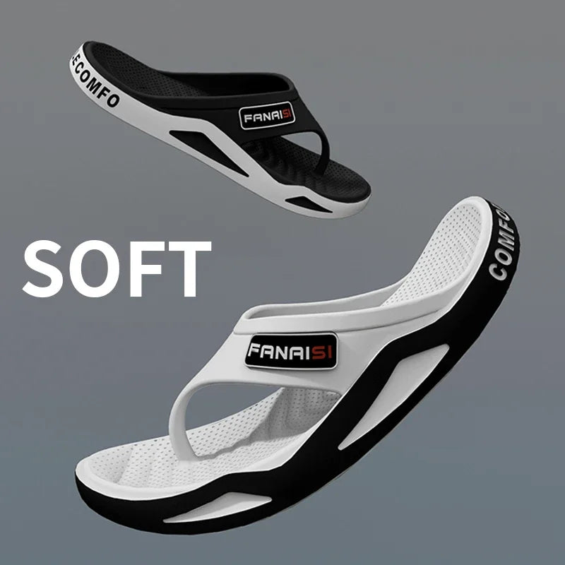 Men's summer flip-flops by Showlu Fashion Store, casual beach sandals with comfortable, outdoor-friendly design and trendy style.