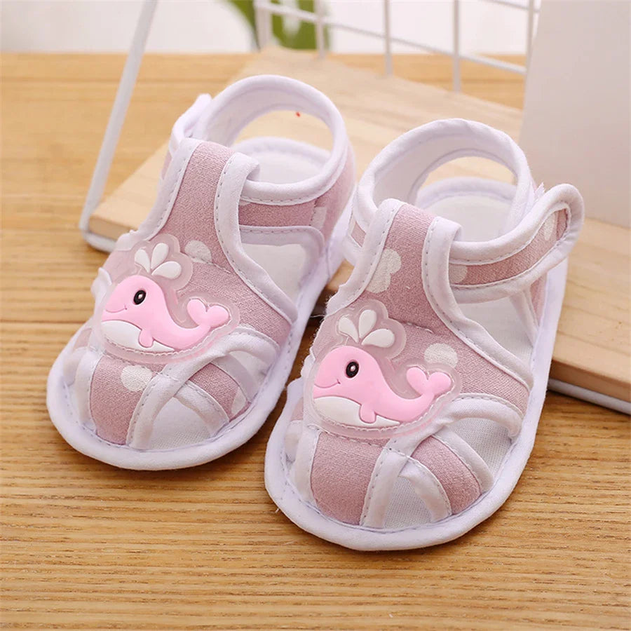 Cute cartoon non-slip baby sandals from Emmababy First Walkers, toddler footwear in colorful, comfortable design.