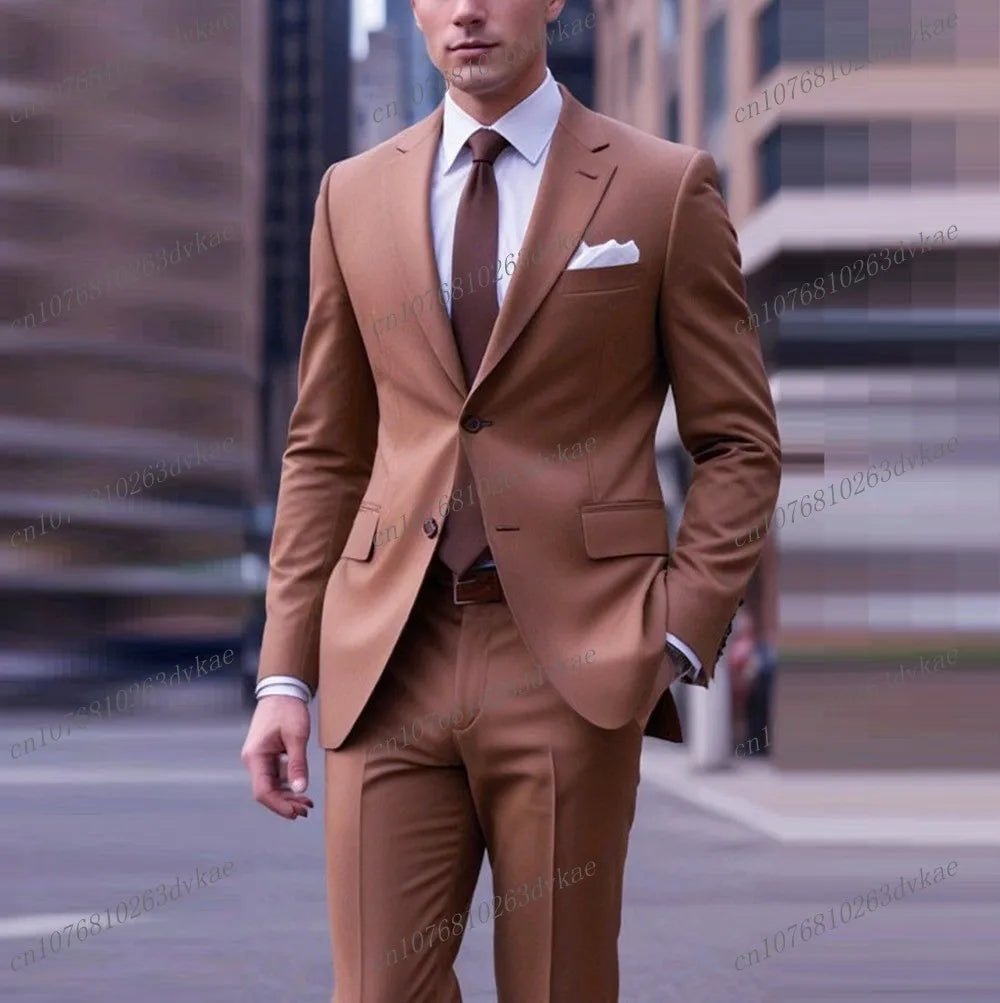 New Brown Business Suit Men Tuxedos Groom Groomsman Prom Wedding Party Formal 2 Piece Set Jacket And Pants SHOWLU FASHION STORE