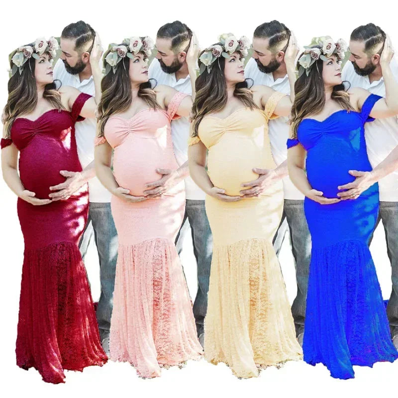 Showlu Fashion lace maternity dress featuring a sexy mermaid-style maxi gown for pregnant women, elegant and form-fitting.